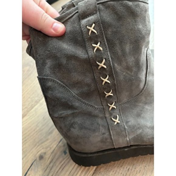Sundance Catalogue Ashville Gray Suede Shearling Mid Calf Snow Boots Stitch 9.5 - Picture 6 of 11